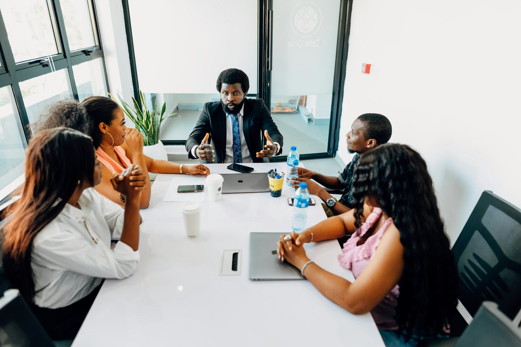 A team meeting in a bright office